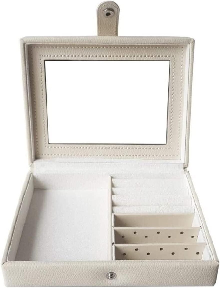 Leather Jewelry Box with Mirror, 2-Layer Organizer Display Case for Rings, Earrings, and Necklaces – Stylish Women’s Bedroom Accessories(White)