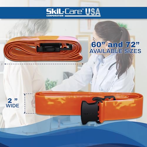 Skil-Care BioShield Wipe-Clean Gait Belt, 72\"L, Orange – Heat-Sealed Webbing, Delrin Buckle, Liquid-Resistant, Ambulation Aid, 914388