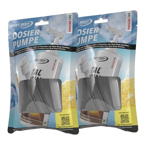 Best Body Nutrition Dosierpumpe, 2er Pack, für 500ml und 1000ml Flaschen, Präzise Dosierung, Einfach zu bedienen, Langlebig, BPA-frei, Perfekt für Sirup, Wasser und mehr