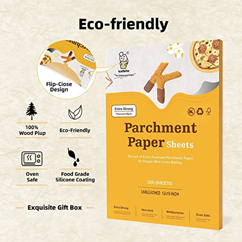 Katbite 200Pcs 12X16 In Unbleached Parchment Paper For Baking, Precut Parchment Paper Sheets, Heavy Duty Flat Baking Paper, Half Sheet Baking Sheets For Baking Cookies, Cooking, Air Fryer, Oven #TOP2
