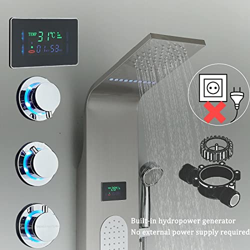Alenart Shower Panel Tower System Led Multi-Function Shower Panel With Rainfall Waterfall Massage Jets Stainless Steel Tub Spout Hand Shower,Brushed Nickel #TOP3