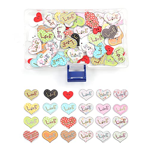 Hegebeck 60Pcs Assorted Wooden Buttons For Craft, Heart Shape Buttons 15Mm 25Mm 2 Holes Mixed Colorful Buttons For Sewing Diy Embellishments Crafts Art Decoration Lover Valentines Festival Gift #TOP2