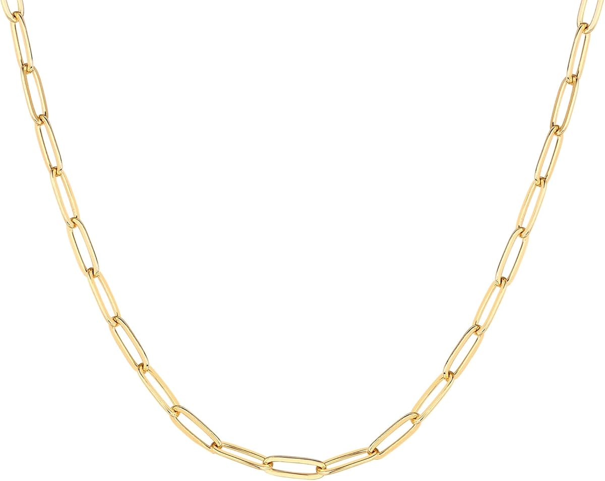 PAVOI Womens 14K Gold Plated ‚Äì Yellow Gold Paperclip Chain Adjustable Necklace