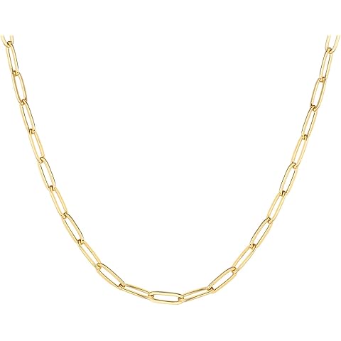 PAVOI 14K Gold Plated Curb Paperclip Box Sphere Bead Snake Herringbone and Figaro Chain Adjustable Necklace