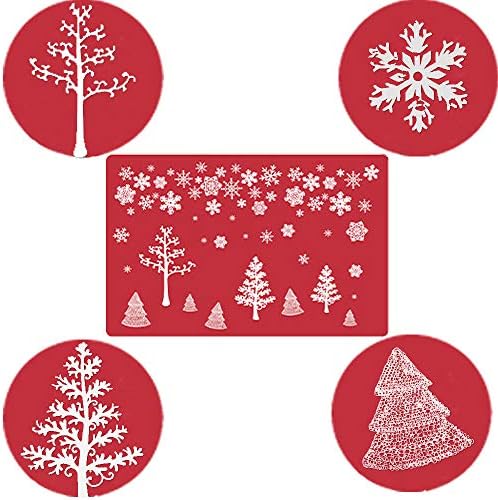 18PCS Christmas PVC Placemats Coasters Cutlery set, Washable Heat Resistant christmas tree Heat Resistant Placemats for Dining Table Decoration (Red)