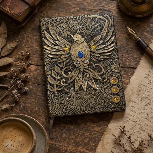 Image of Giftana 3D Phoenix Bronze DND Vintage Notebook Diary for Men and Women, Antique Diary with 200 Pages | Premium Writing A5 Journal Leather Diaries, Travel Diary, Corporate Gift for Employees (Gold)