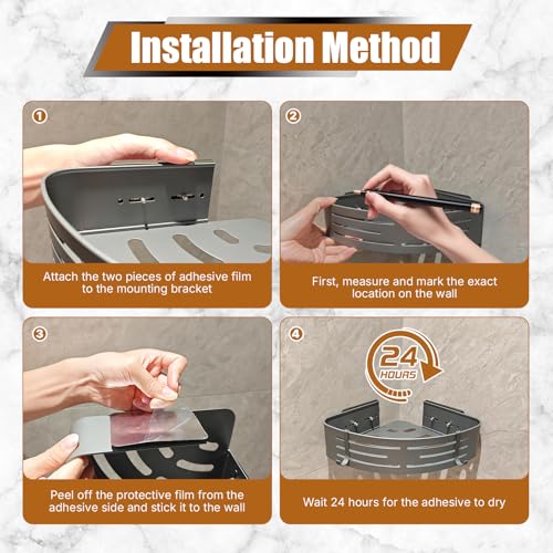 ANSUOYI Matte Gray Corner Shower Shelf, 1-Pack Aluminum Bathroom Caddy by ANSUOYI - Used condition - Image 7