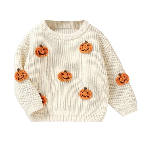 Boys Girls Halloween Sweaters Pumpkin Long Sleeve Round Neck Comfortable Warm Knitted Pullover Tops