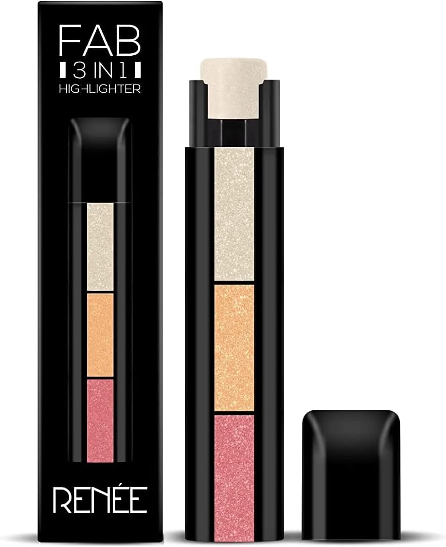 FAB 3in1 Strobe Highlighter Stick | Multi-shade Highlighter With Vitamin E, Coconut & Castor Oil | Lightweight, Shimmery & Long-lasting Finish | Travel-friendly Design for All Skin Tones