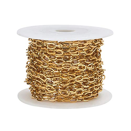 Danlingjewelry 16 Feet Golden 304 Stainless Steel Cable Chains Unwelded Flat Oval Cable Chains With Spool For Diy Necklace Jewelry Making #TOP6