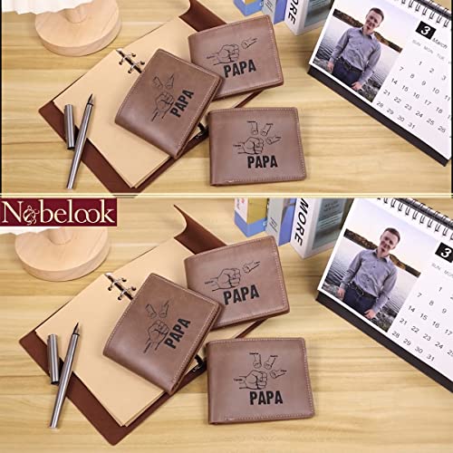 Nobelook Personalized Wallet for men with Fist Bump Custom Engraved 2-5 Names Mens Wallets Photo Bifold Leather Wallet Purse for Dad Papa Father Dad Husband Son BF (Fist Bump-PAPA)2