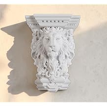 Majestic Lion Wall Corbel Shelf Decorative Victorian Lion Head Wall Sculpture Shelf Bracket, Baroque Antique Style Wall Decor for Living Room, Entryway, Bathroom White 7" x 4" x 3.5"