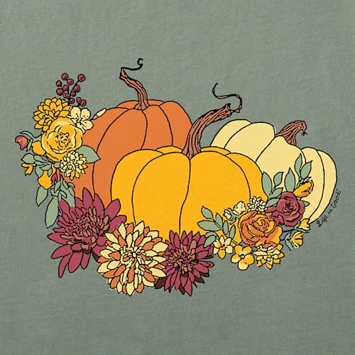 Life is Good Women's Crusher Tee, Long Sleeve Cotton Graphic T-Shirts, Pumpkin and Flowers2