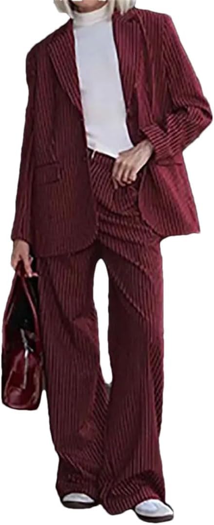 Womens Elegant Print 2 Piece Long Sleeve Single Breasted Shirts and Patchwork Straight Trousers Set