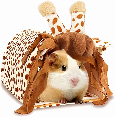 Guinea Pig Hideout Tunnel House, Small Animal Tube Cage Hut, Giraffe Habitat Decor Accessories with Washing mat for Guinea Pig Hamster Chinchilla Dwarf Rabbit Hedgehog Squirrel Sleep Rest Play