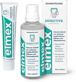 Elmex Sensitive dental solution/mouthwash with Amine Fluoride, 400 ml & Elmex Sensitive Toothpaste by Elmex