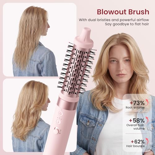 MESCOMB 6 in 1 Hot Air Styler Wrap, Professional Hair Styler with Thermal Round Brush for Blowouts, Fast Drying for Blow Dry, Curling, Volumizing, Straightening, Salon Results in Minutes (Light Pink) - view 2