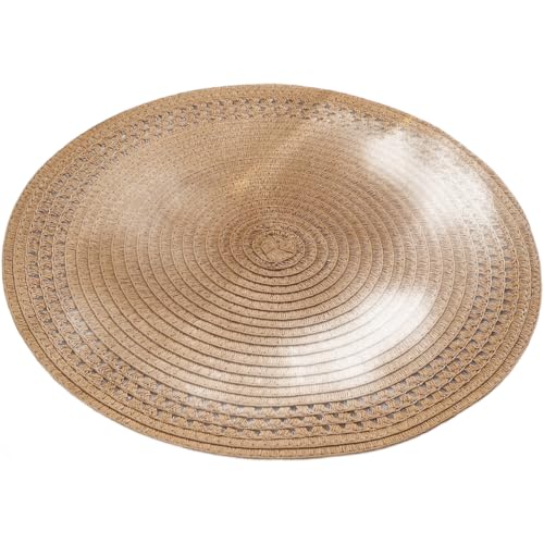 CashMuch Juego de 4 manteles individuales de yute redondo de 38 cm en yute natural con revestimiento de PVC, estilo minimalista para comedor