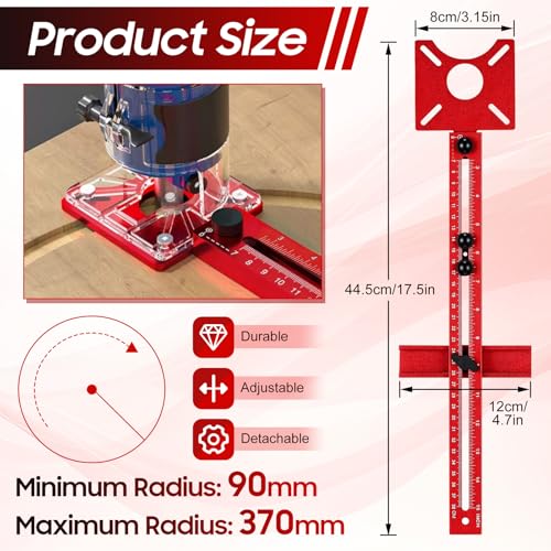 4 in 1 Router Milling Groove Bracket, Router Circle Cutting Jig, Adjustable Router Guide for Woodworking, Cabinet Hardware Jig with Clear Scale | Aluminum Alloy by HISUEKIG - Used condition - Image 2