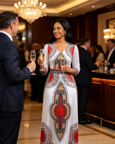 Image of VisiChenup African Print Dress for Women Casual Midi Dress