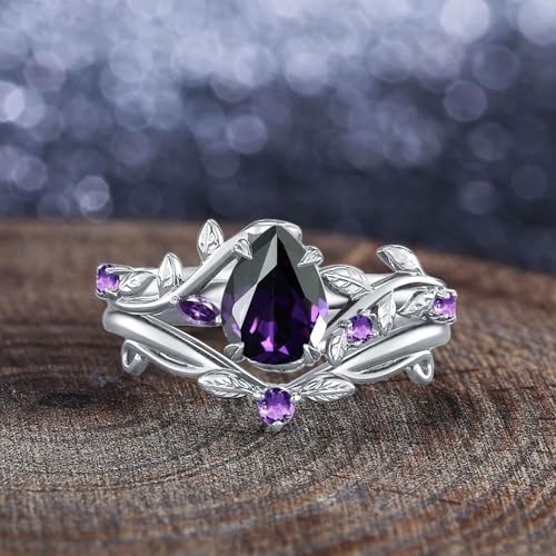 1.5CT Amethyst ring Sterling Silver/10k 14k 18k gold Pear Shape Alexandrite wedding ring set for womens Valentines day2