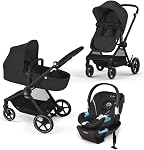 Cybex EOS Poussette polyvalente - Convertit du mode de transport en siège pour tout-petit réversible en secondes, 5 Modes d'utilisation, système de voyage Prêt avec tout Cybex Siège auto pour enfants - Noir/Noir