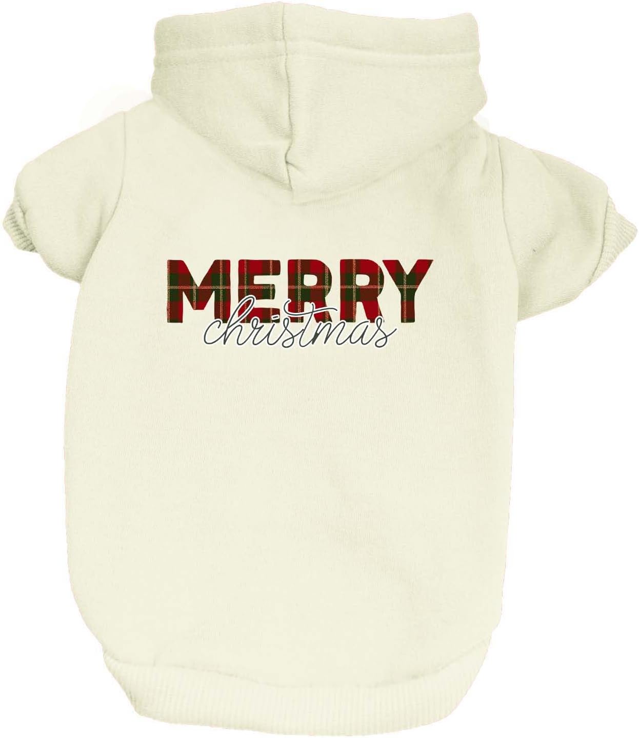 Merry Christmas Dog Hoodie | Fleece Lined |Leash Hole| Christmas | Holiday Season | Winter | Plaid | | Gift|Cream, 3X-Large 1488