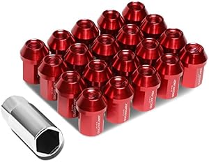 DNA MOTORING LN-ZTL-9018-15-RD 20Pcs M12 x 1.5 25mmOD/35mm Height Close End Lug Nuts w/Deep Drive Extension Adapter, Red
