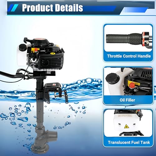 55CC 4-stroke Outboard Motor with Fuel Tank, 4HP Gasoline Power Boat Motor with CDI Ignition System, Outboard Boat Motors for Plate Height of 13.12 Inches or Less Boats