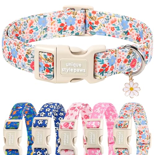 Unique style paws Dog Collar Plastic Buckle with Pendant Puppy Collar for Spring Summer Blue Pink Flower for Small Medium Large Boys Girls Dogs
