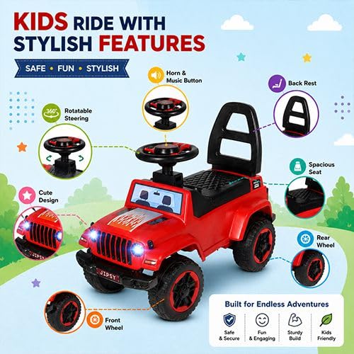 Image of Playroot Baby Ride-On Jeep Toy with Seat Support for Daily Play Ride On Jeep Push Car for Kids - Red