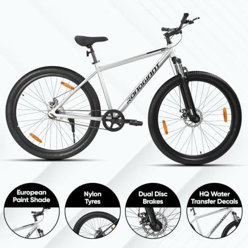 Image of ROADGIANT Filipino 24T MTB Aluminum Alloy Frame Bicycle with Dual Disc Brakes Single Speed Front Suspension Unisex for All-Terrain Riding (Silver)