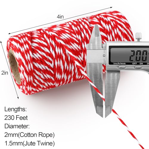 Image of 4 Rolls Natural Jute Twine, Red, Green & White - 70m /Roll