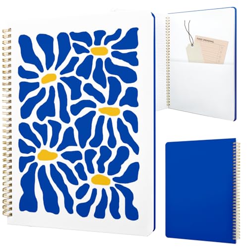 Image of Cute Spiral Notebook 8.5 x 11 Graph Paper Journal A4, Blue Flower | 70 page, Note Book with Pocket, Large, Big, Hard Cover, Aesthetic, Pretty Design, for Women, Girls, Kawaii