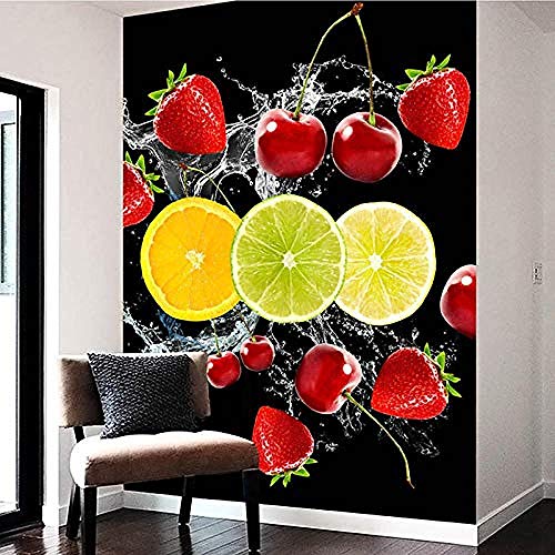 Photo Wallpaper HD Water Spray Fruit Cherry Strawberry 3D Stereo Mural Restaurant Kitchen Living Room Entrance Murals 3D Wallpaper Paste Living Room The Wall for Bedroom Mural-250cm×170cm