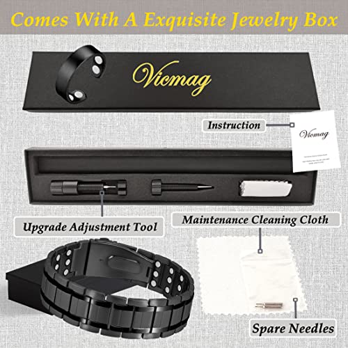 Vicmag 3X Ultra Strength Magnetic Bracelet For Men Titanium Steel Bracelet Magnets With Adjustment Tool & Jewelry Gift Box Folding Buckle (Black) #TOP5