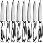 D.Perlla Steak Knive Set, Micro Serrated Steak Knife Set of 8, High Carbon Stainless Steel Steak Knives Never Need Sharpening, One Piece Design & Hollow Handle, Professional Cutlery Set (Stainless Steel)