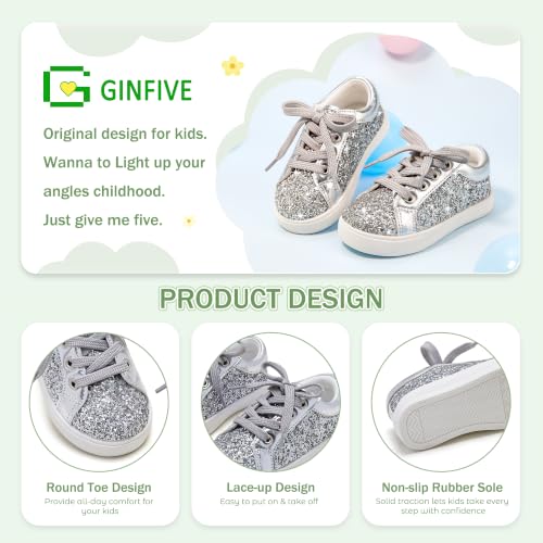 GINFIVE Toddler Girls Sneakers Little Girls Slip On Shoes Glitter Sneakers Toddler Silver 9 by GINFIVE - Image 5