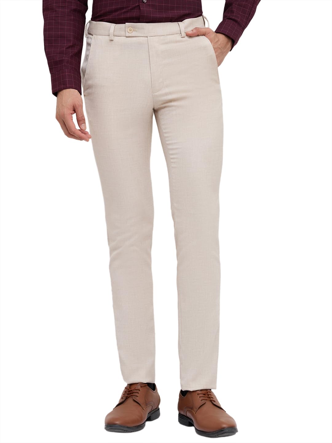 Men Slim Fit Structure Pattern Terry Rayon Blend Flat Front Formal Trouser-image-41