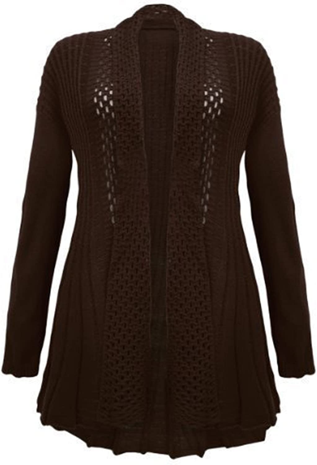 GirlzWalk New Women's Crochet Knitted Waterfall Boyfriend Cardigan Plus Size (ML, Brown)