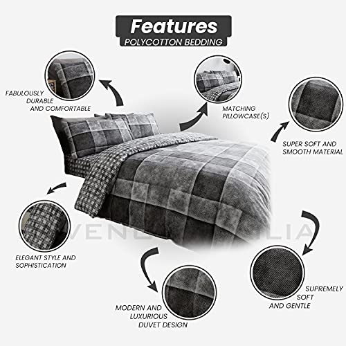 GC GAVENO CAVAILIA Checked Duvet Cover Sets Double, Super Soft Reversible Checkered Bedding Quilt Set, Grey - Image 3
