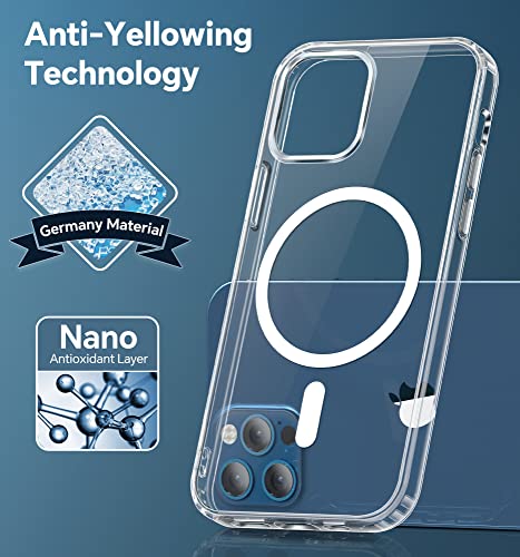 Elando Magnetic Case For Iphone 12 Pro Max [Compatible With Magsafe] [2 Pack Tempered Glass Screen Protector + 2 Pack Camera Lens Protector], Super Slim Phone Case (0.39" Added) - Crystal Clear #TOP5