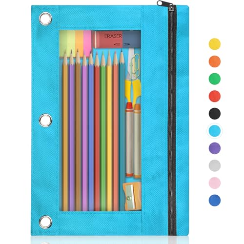 Image of Shemira Pencil Pouch for 3 Ring Binder, Binder Pencil Pouch with Smooth Zipper, Clear Window Pencil Case for Binder, Zipper Pencil Pouches, Big Capacity 3 Ring Binder Pencil Bag, Blue