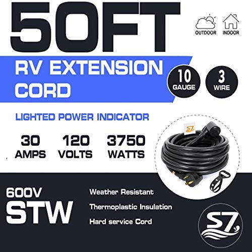 50Ft 30Amp Heavy Duty Rv Extension Cord, 10 Gauge Tt-30P/Tt-30R，Extension Cord With Handles #TOP1