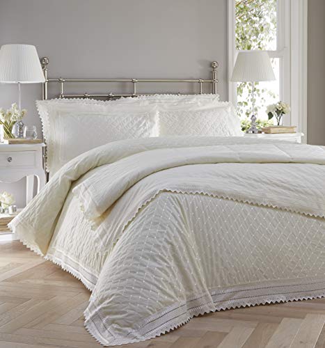 Broderie Luxury Cream King Size Duvet Cover Balmoral Anglaise Embroidered Bed Set,...