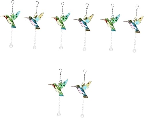 WOONEKY 8 piezas de adornos de cristal de colibrí para espejo retrovisor, decoración del hogar, colgante de cristal, prismas colgantes, cristales