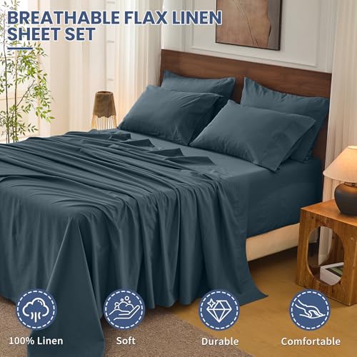 Image of Bedlifes 100% French Linen Queen Bedding Set - 18-24 inch Extra Deep, 4-Piece | Soft & Durable, Breathable & Cooling, Flax Linen Sheet, OEKO-TEX Certified, Moisture Wicking, Easy Care, Machine Washable