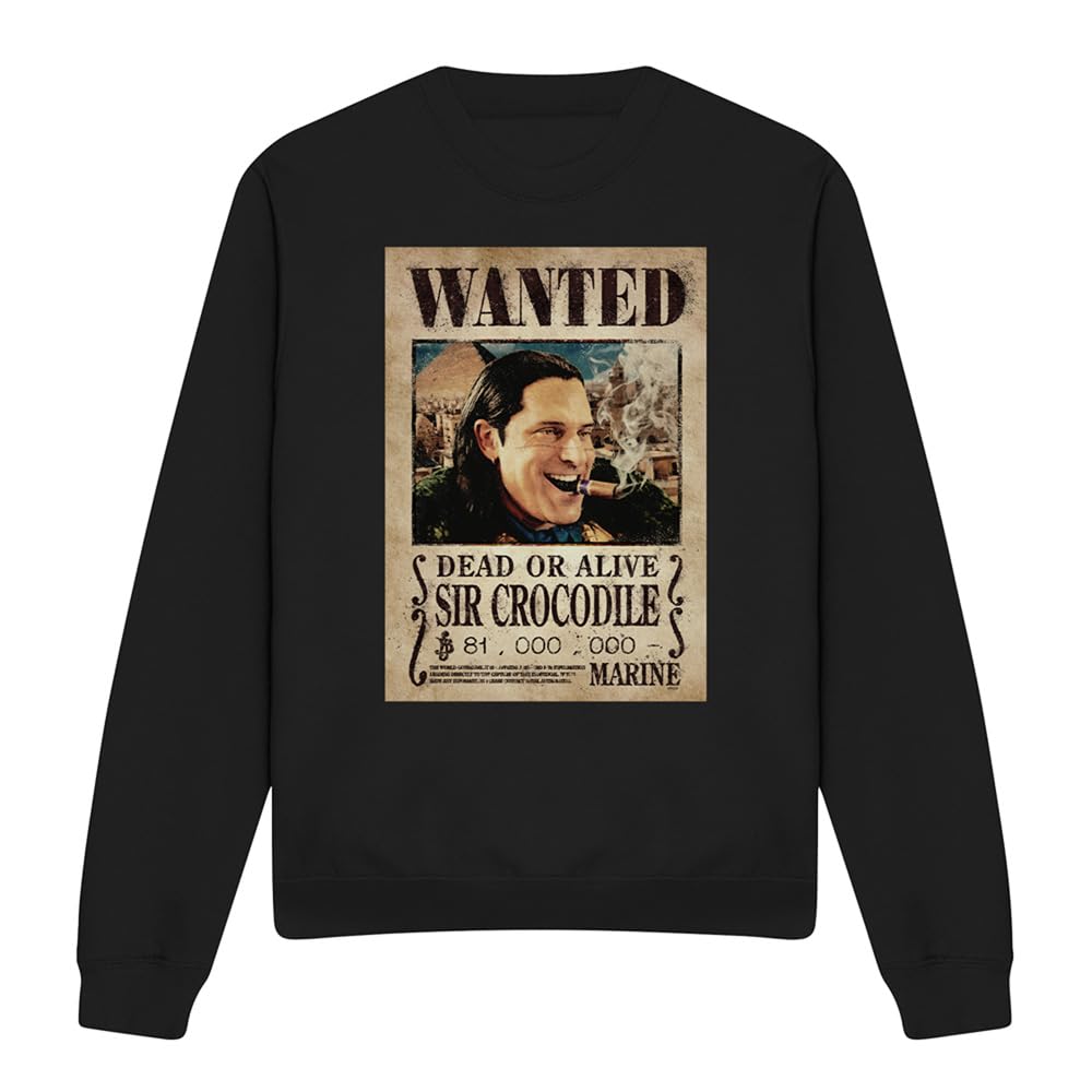 One Piece Sir Crocodile Pirate Wanted Poster Unisex Sweatshirt, Black, Medium