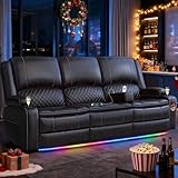 MOSGAT Redesigned Recliner Sofa 3 Seater Couch with Recliner, Home Theater Seating with Liftable Console & Removable Armrest, Manual PU Leather Sofa Reclining with Storage & USB Ports for Living Room
