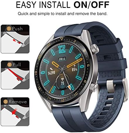 MoKo 3 Pack Straps Compatible with Huawei Watch GT3/GT3 Pro 46mm/GT2/GT 46mm/GT2 Pro/GT2e/GT Runner/Huawei Watch 3/3 Pro, 22mm Soft Silicone Replacement Band, Black/White/Midnight Blue